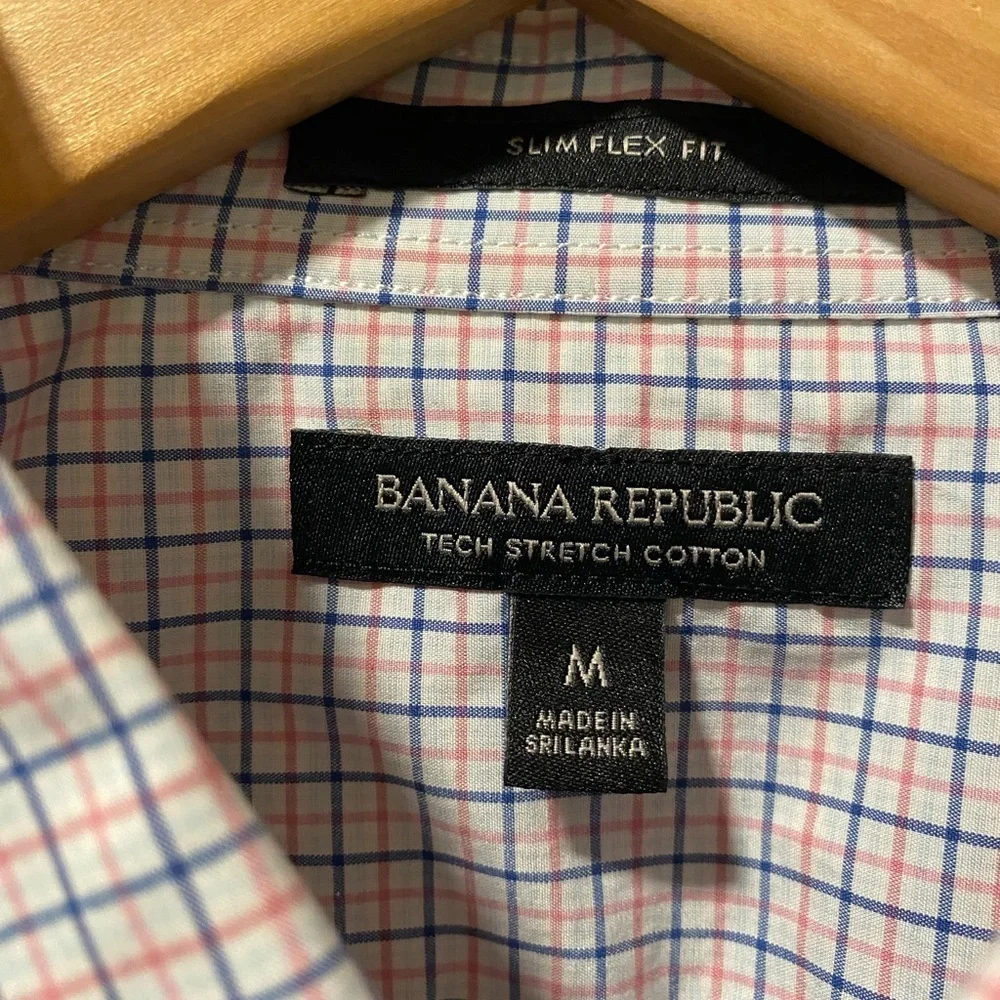 Banana Republic Men's Slim Flex Fit Plaid Shirt - White and Blue and Pink